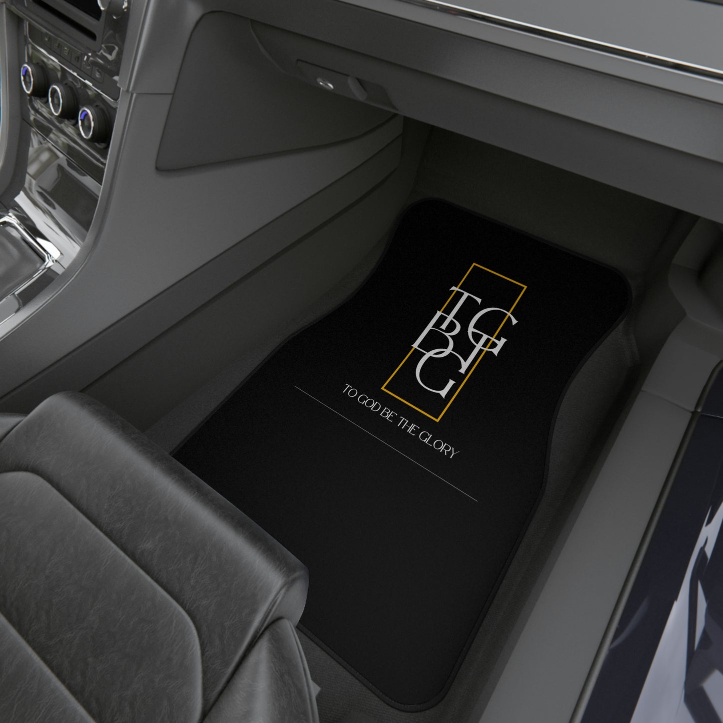TGBTG White Lettering Black Car Mats (2x Front)