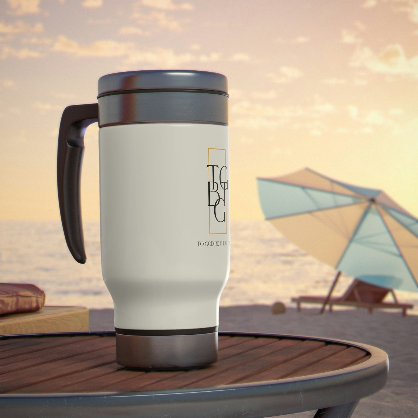 White TGBTG Stainless Steel Travel Mug with Handle, 14oz