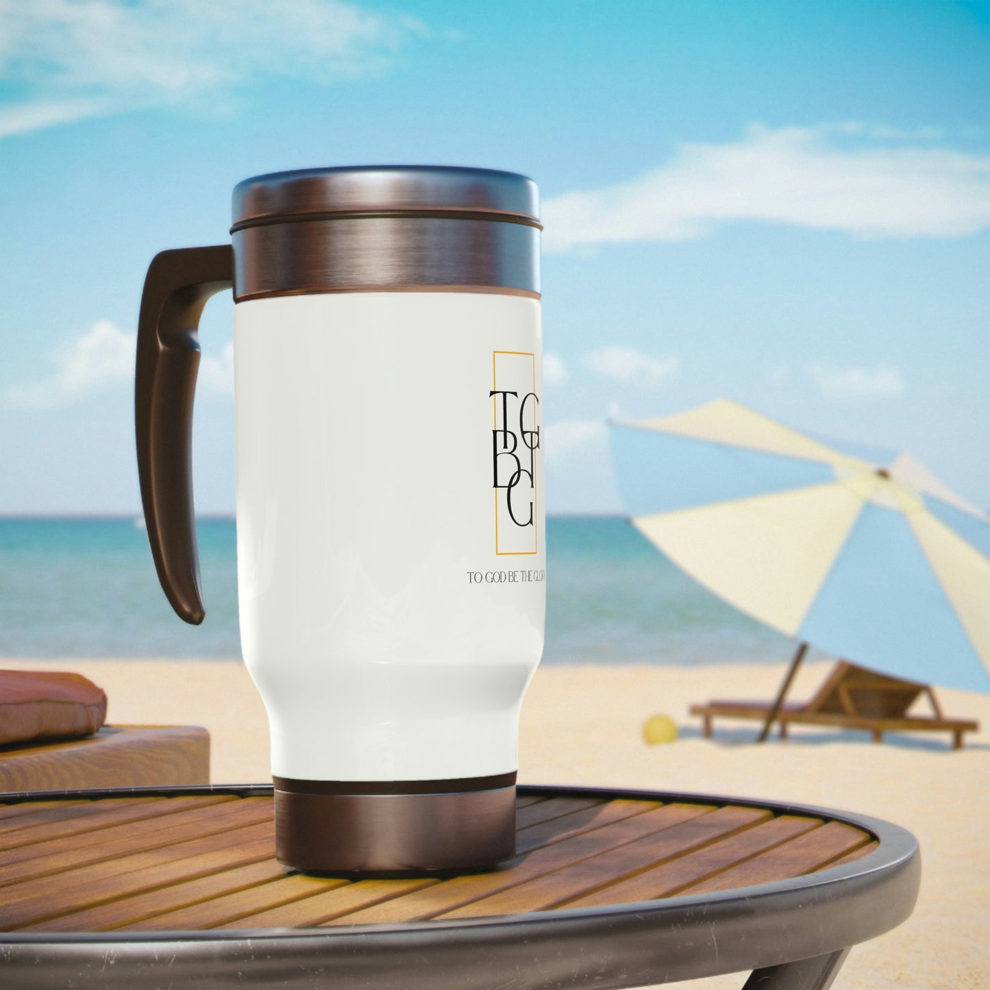 White TGBTG Stainless Steel Travel Mug with Handle, 14oz